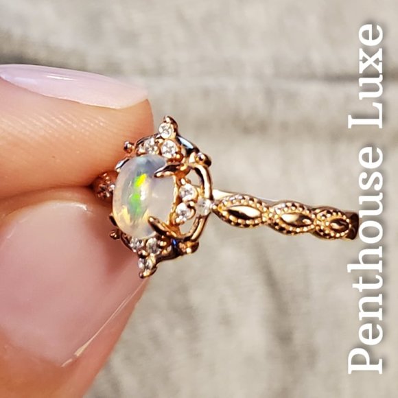 REAL Natural Opal Dome Oval Cut Rose Gold Ring - Picture 7 of 9